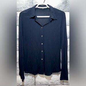 🔹Lida Baday Button Up Blouse Navy Blue Large Lightweight Long Sleeve